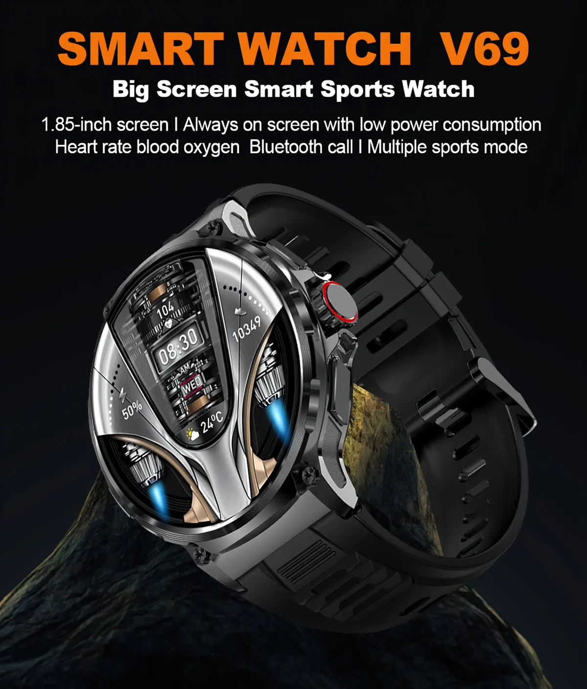 Neue V69 Bluetooth Anruf Smart Uhr Männer 1,85 "HD Bildschirm 710 mAh Multi Sport Modi Herz Rate Monitor smartwatch Für Android IOS – Detail 1