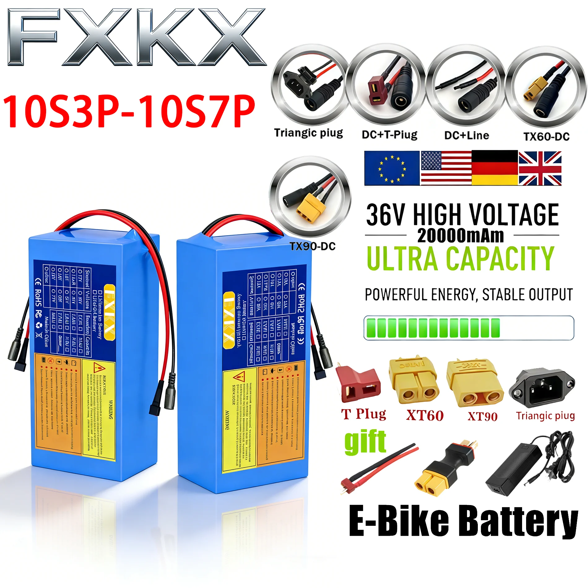 

Brand New 36V 15Ah 20Ah 18650 10S3P 10S5P Lithium Battery With BMS 500-1000W For 36V E-Scooter Li-ion Battery Pack