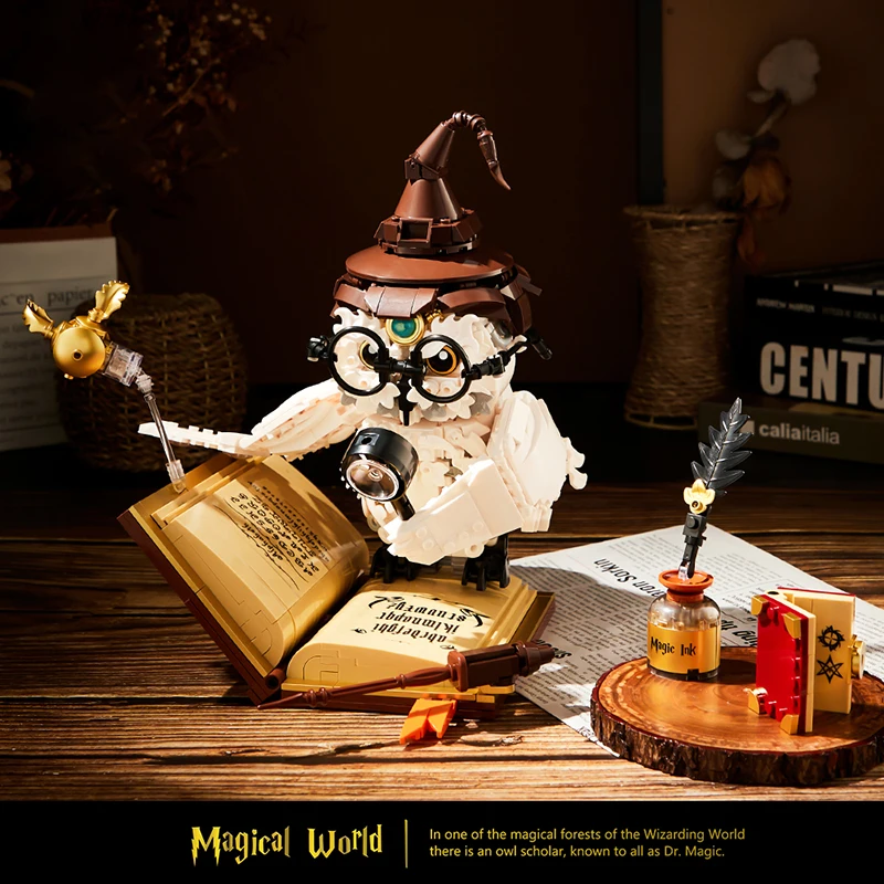 Conjunto de blocos de construção de coruja nevada da academia do feiticeiro, escola de mágica, kit de modelo de tijolos moc, brinquedos diy, presentes criativos para crianças e adultos, 1000 + peças