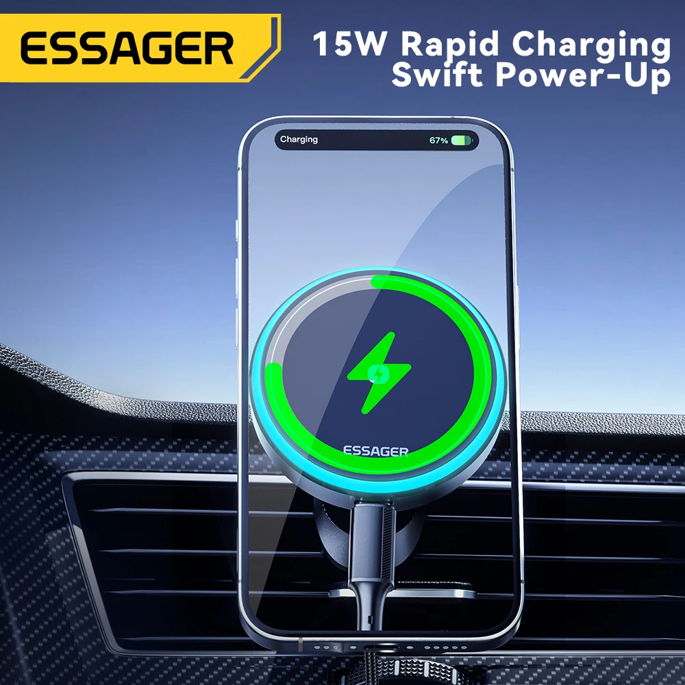 Essager 15w magnetischer kabelloser Autotelefon halter einstellbar 360 Grad Auto ladegerät für iPhone 15 14 13 Pro Samsung Universal Phone