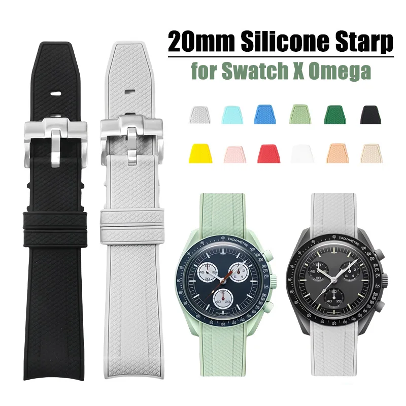 20mm Curved End Rubber watch Strap for Omega X Swatch MoonSwatch Speedmaster Women Men Sport Bracelet Accessories Wristband