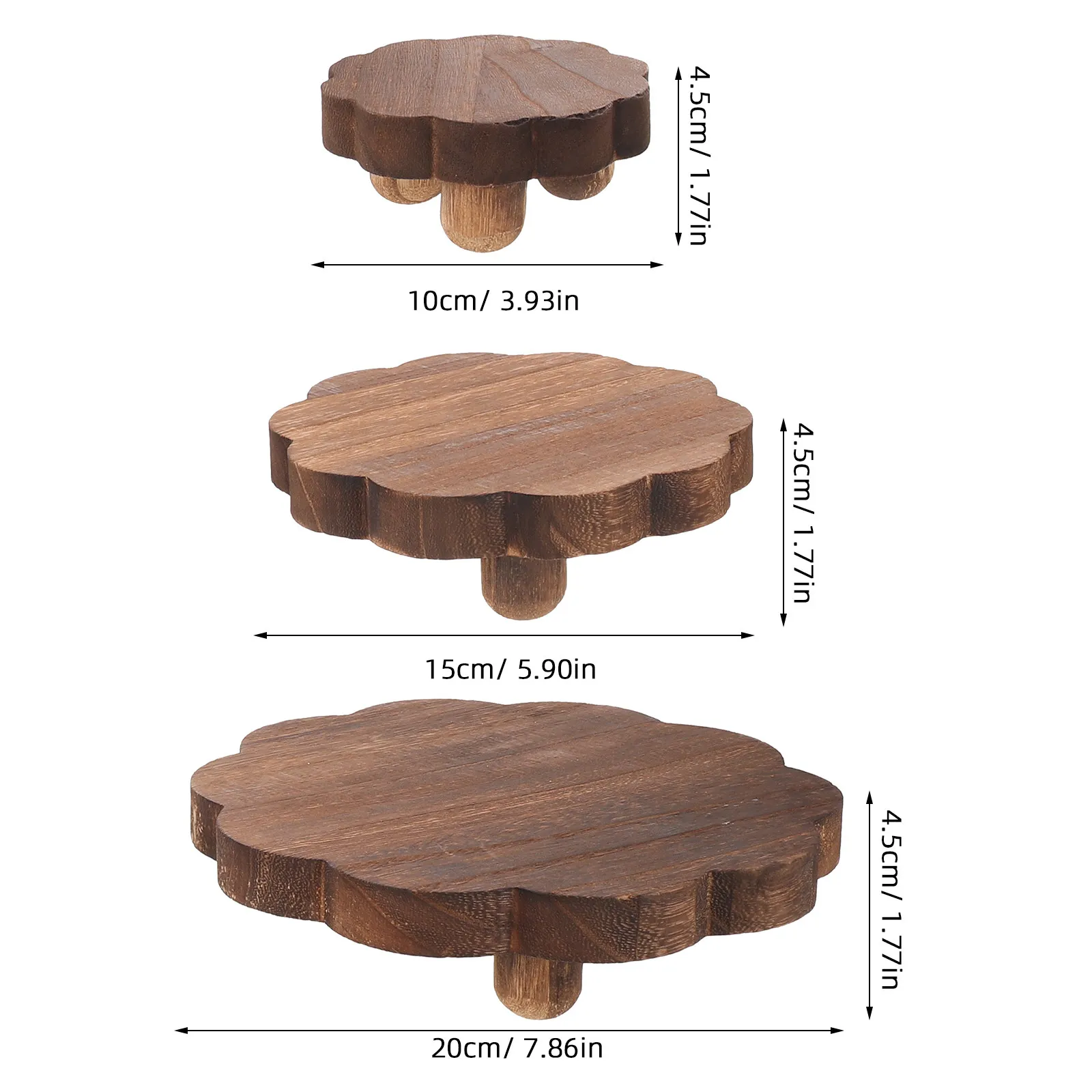 3Pcs Small Wooden Plant Stool Set Wood Grain Flower Pot Stand Elevated Base for Indoor Succulent Desk Balcony Display Stand