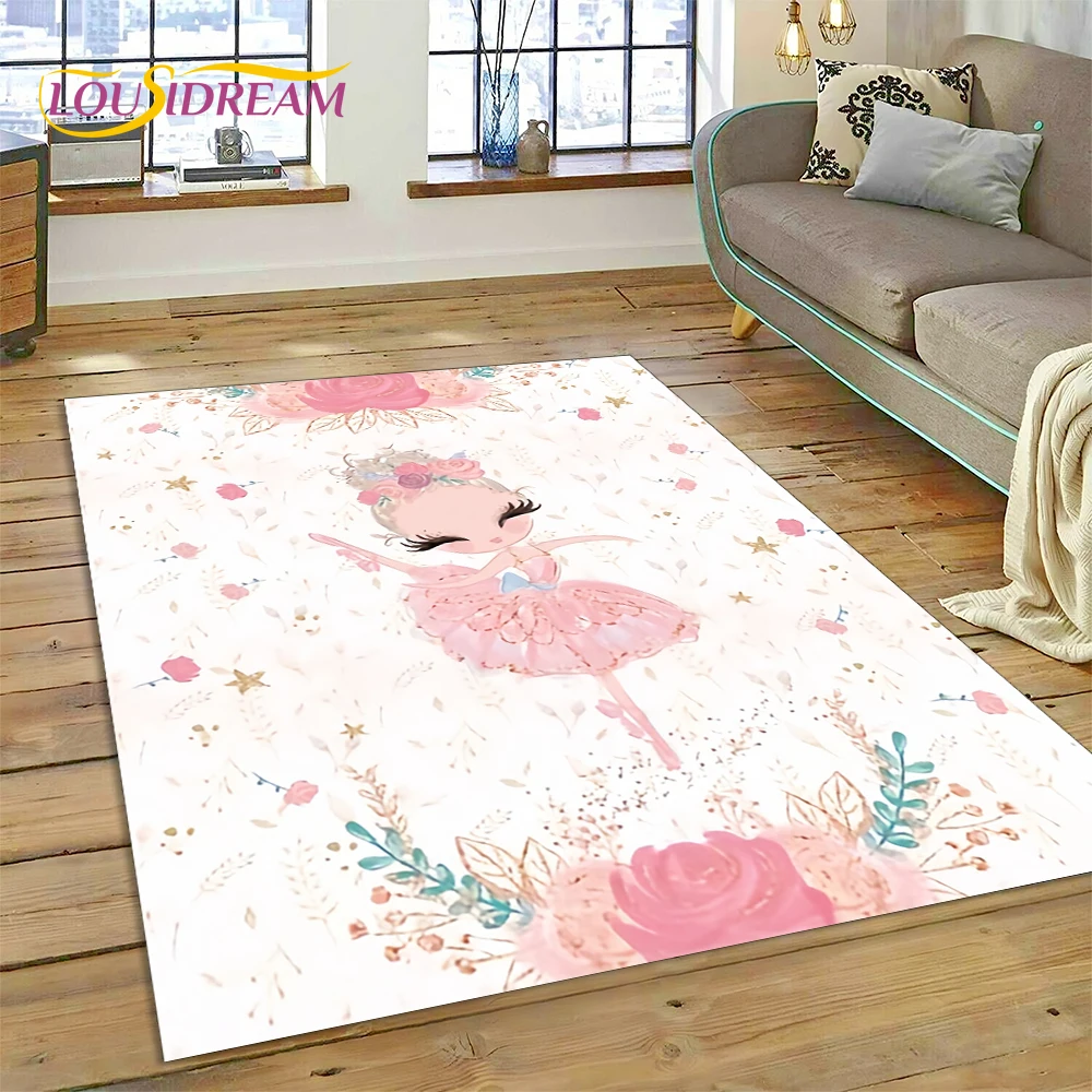 

Cute Dream Ballet Girl Ballerina Fairy Cartoon Rug Carpet for Living Room Bedroom Decor,Non-slip Decoration for Sofa Doormat Kid