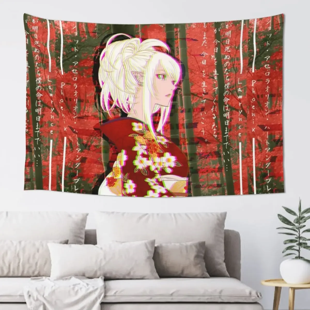 

Kiss Shot Yukata Glitch Tapestry Tapete For The Wall Cute Room Things Wall Mural Aesthetics For Room Tapestry
