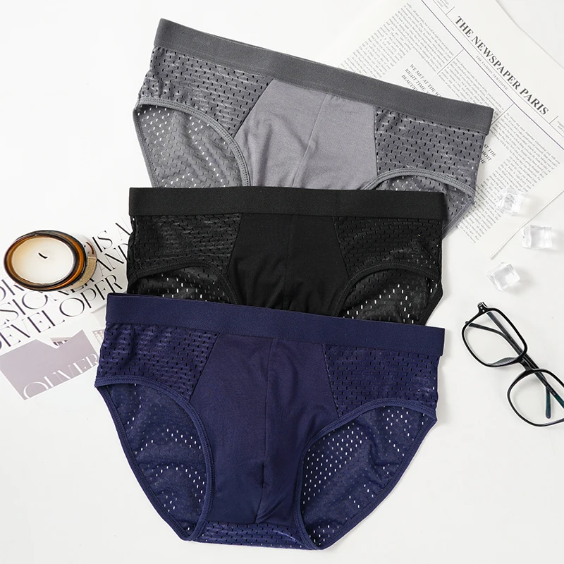 

3 шт., мужские сетчатые трусы, нижнее белье, мужские шорты, дышащее белье, сексуальные трусики большого размера, бамбуковые сетчатые трусики