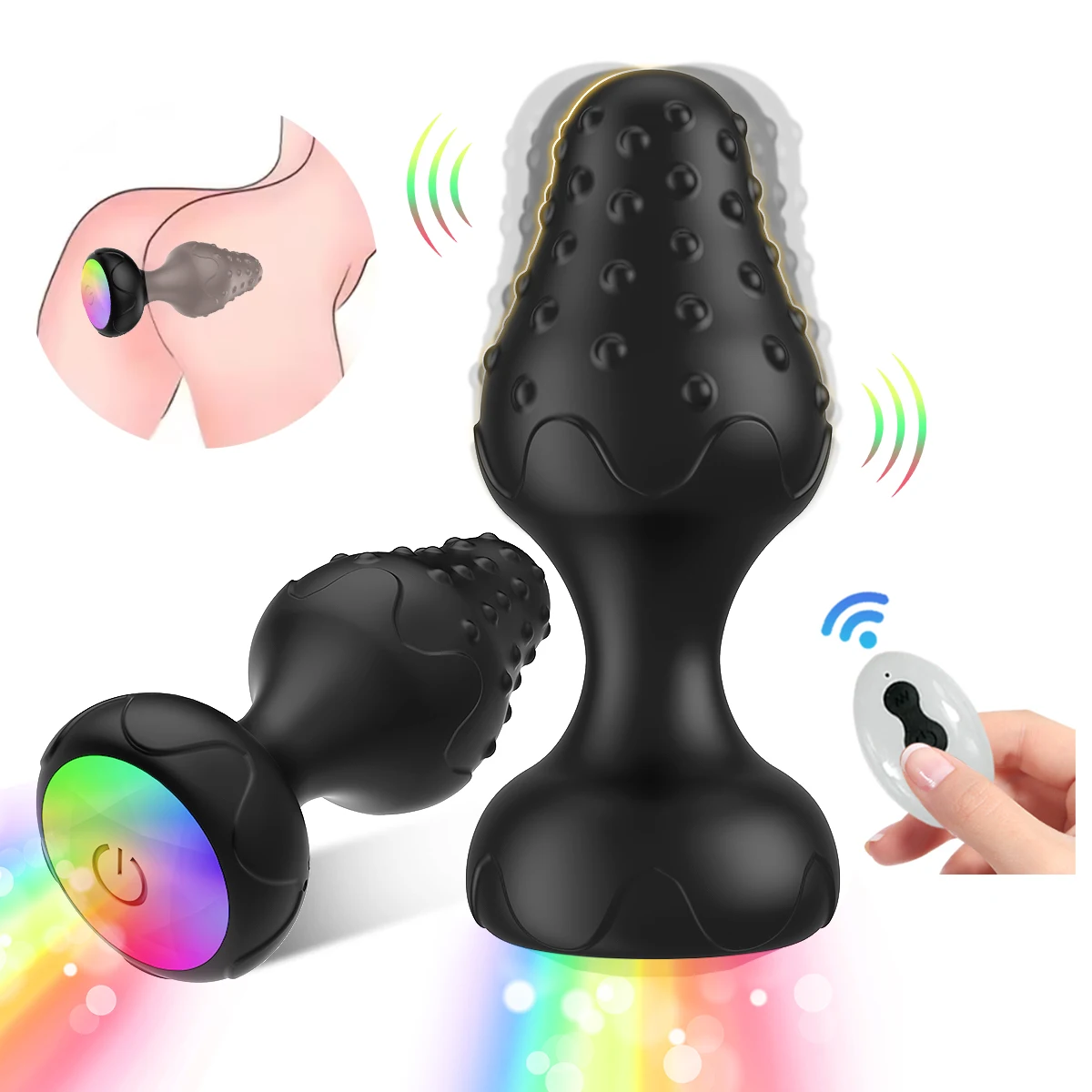 لون ضوء ينبعث منها المكونات الشرج لعبة الكبار للرجال النساء سيليكون المكونات هزاز مع المكونات التحكم عن بعد LED