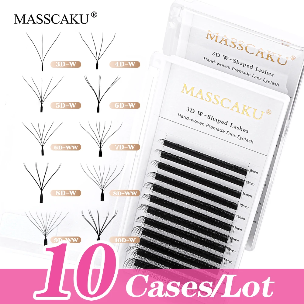 

New Arrival MASSCAKU 10cases/lot C D Curl 0.07mm Thickness Premade Volume Fans Eyelash Faux Mink W Shaped Clover Lashes in Stock