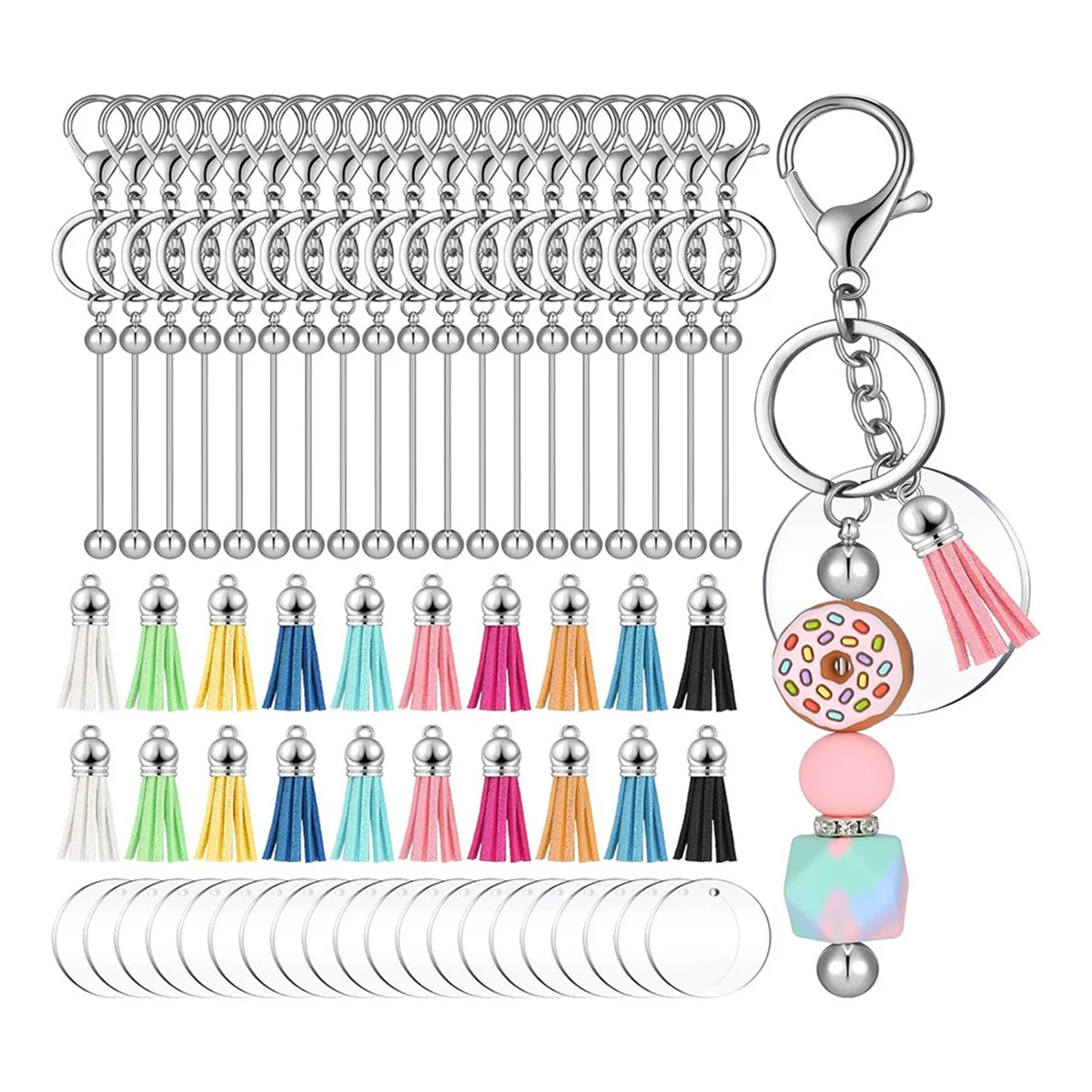 

60 Pcs Acrylic Beadable Keychain Blanks Clear Keychains Set for Keychain DIY Project Pendant Jewelry Crafts Accessories