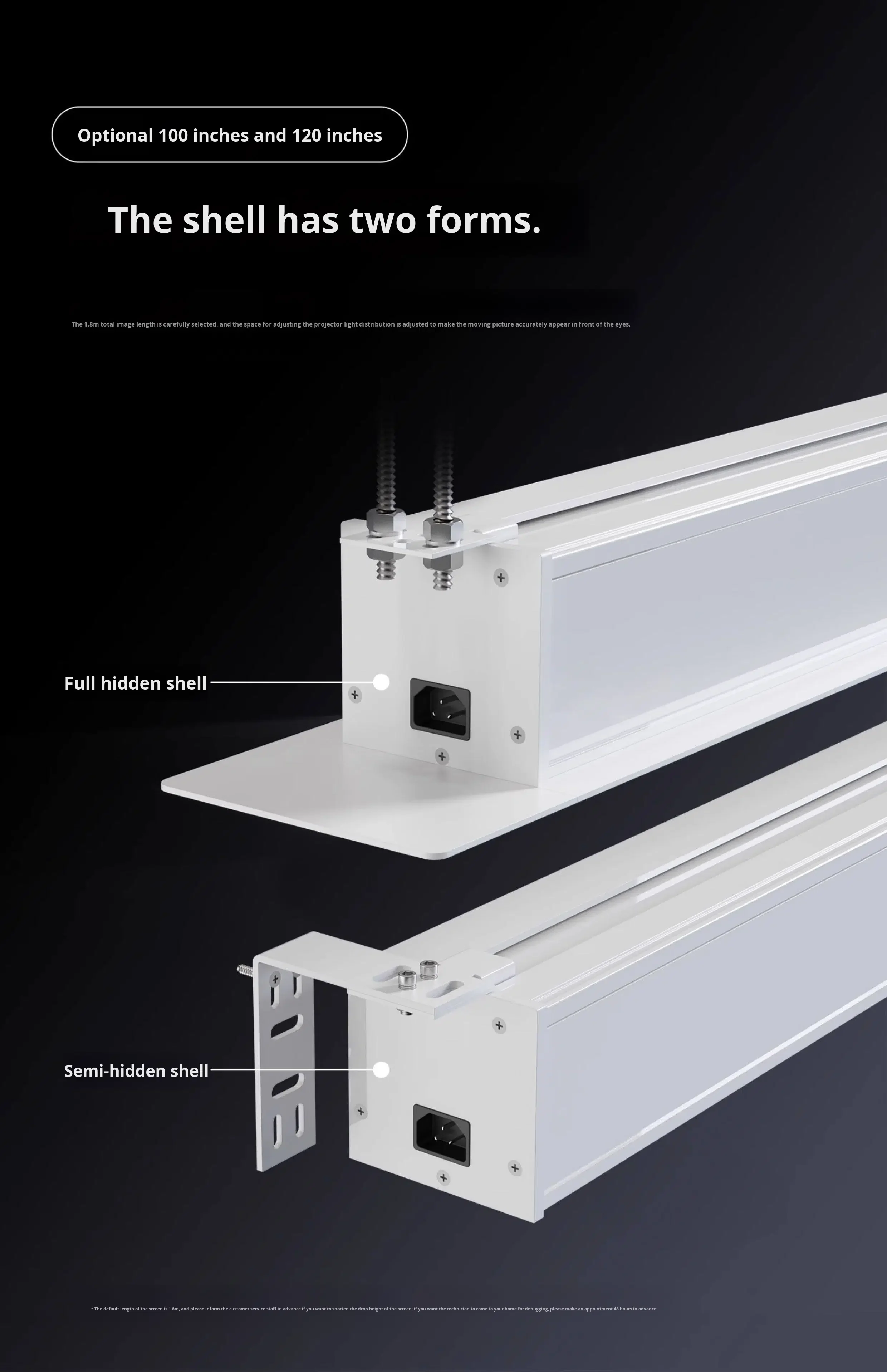 Fscreen Iris Series Fresnel ALR 100 Inch Motorized Drop Down Projection Screen For Long Throw Projector Ceiling/Wall Mounted 8K
