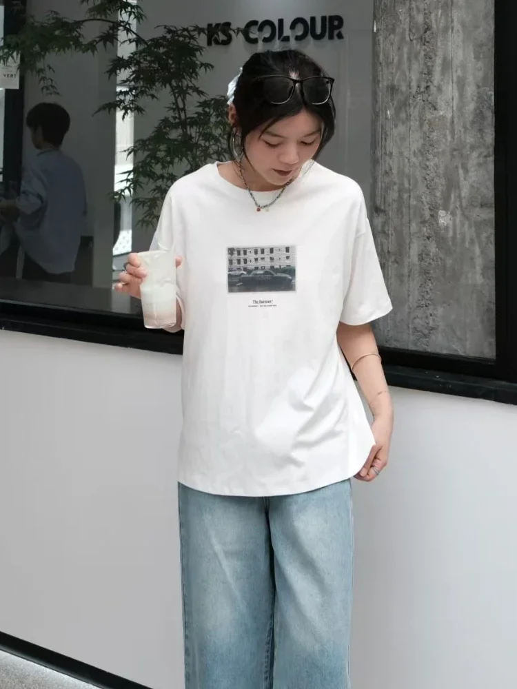 

American Retro Print Graphic T-Shirts O-Neck Short Sleeve Tees Korean Women Summer Harajuku Oversized Tops Loose Casual T-Shirts