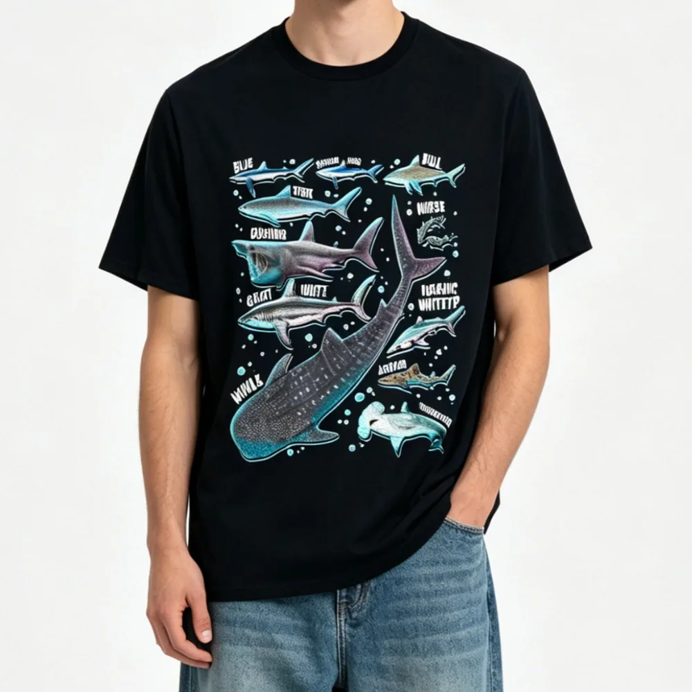 Shark Species Shark Gifts Shark Faces Tee Marine Biology Gift Unisex T-Shirt Marine Life Graphic Print Clothes Men Tees