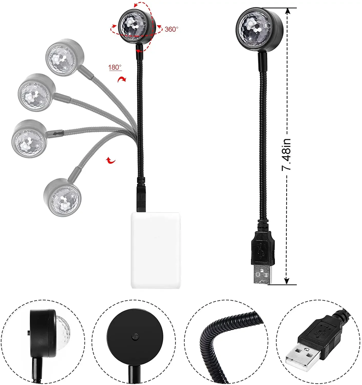 DJ Lighting Sound Party Auto USB Mini Disco Ball Lights RGB Multi Color Car Atmosphere Room Decorations Lamp Magic Strobe Light