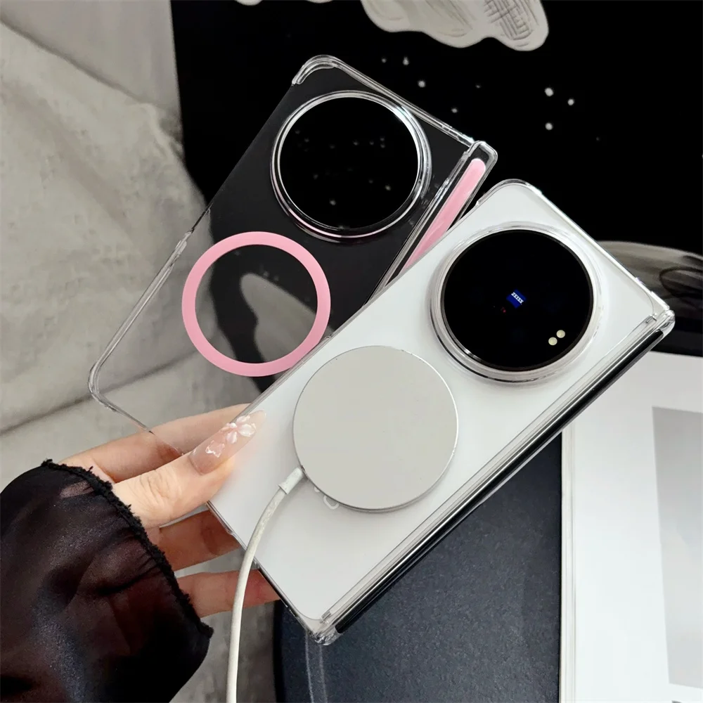Transparent Clear Hard Pc For Magsafe Magnetic Hinge Full Protection Phone Case For Vivo X Fold 6 5 3 Pro Shockproof  Cover