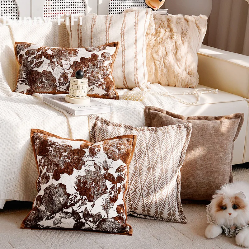 Kissenbezüge im geometrisch gestreiften Stil mit Rosenmuster, Chenille, luxuriös, nordisch, dekorative Kissenhüllen für Sofa, Bett, Heimdekoration