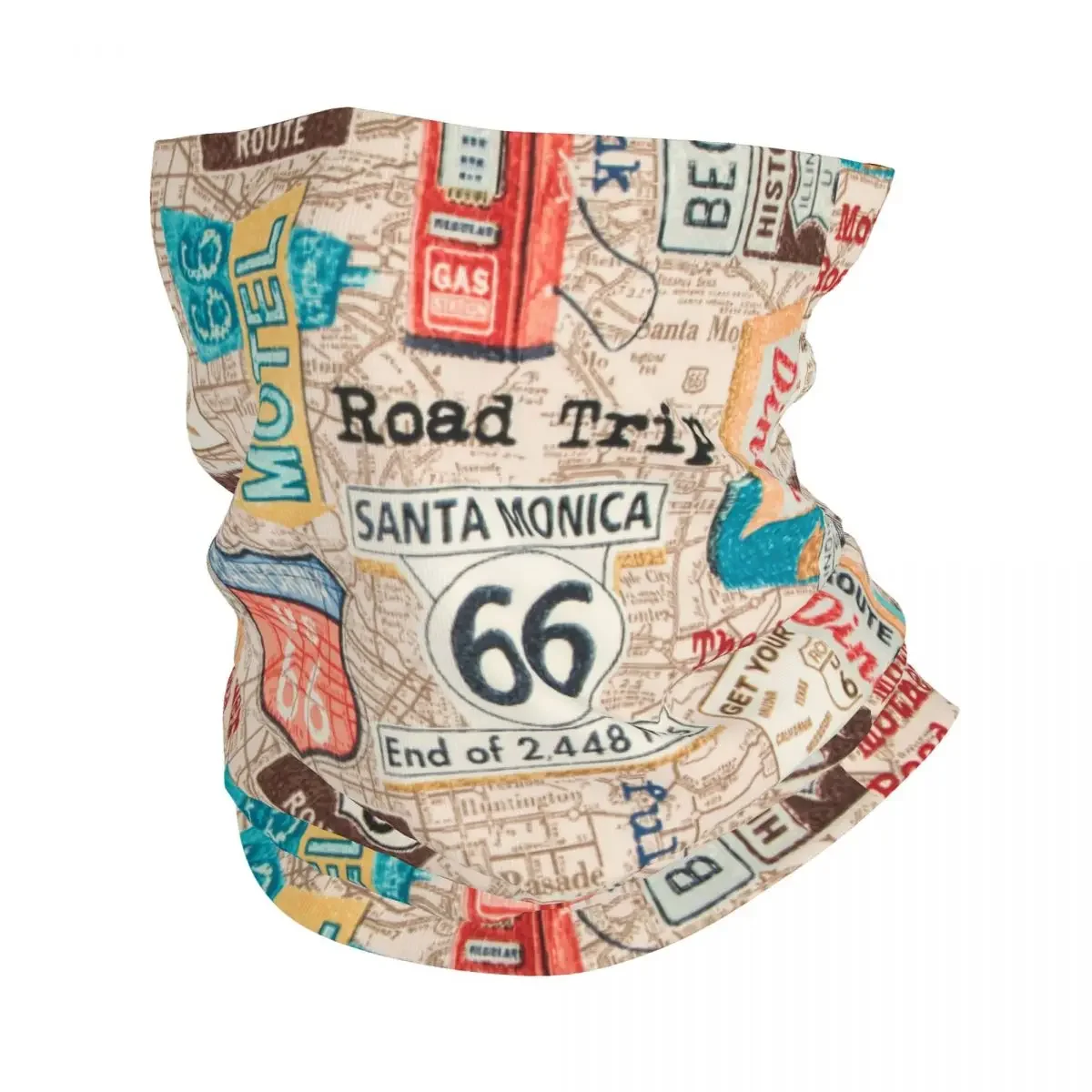 Vintage Route 66 Bandana Neck Warmer Men Women Winter Ski Tube Scarf Gaiter USA Highways Map Face Cover