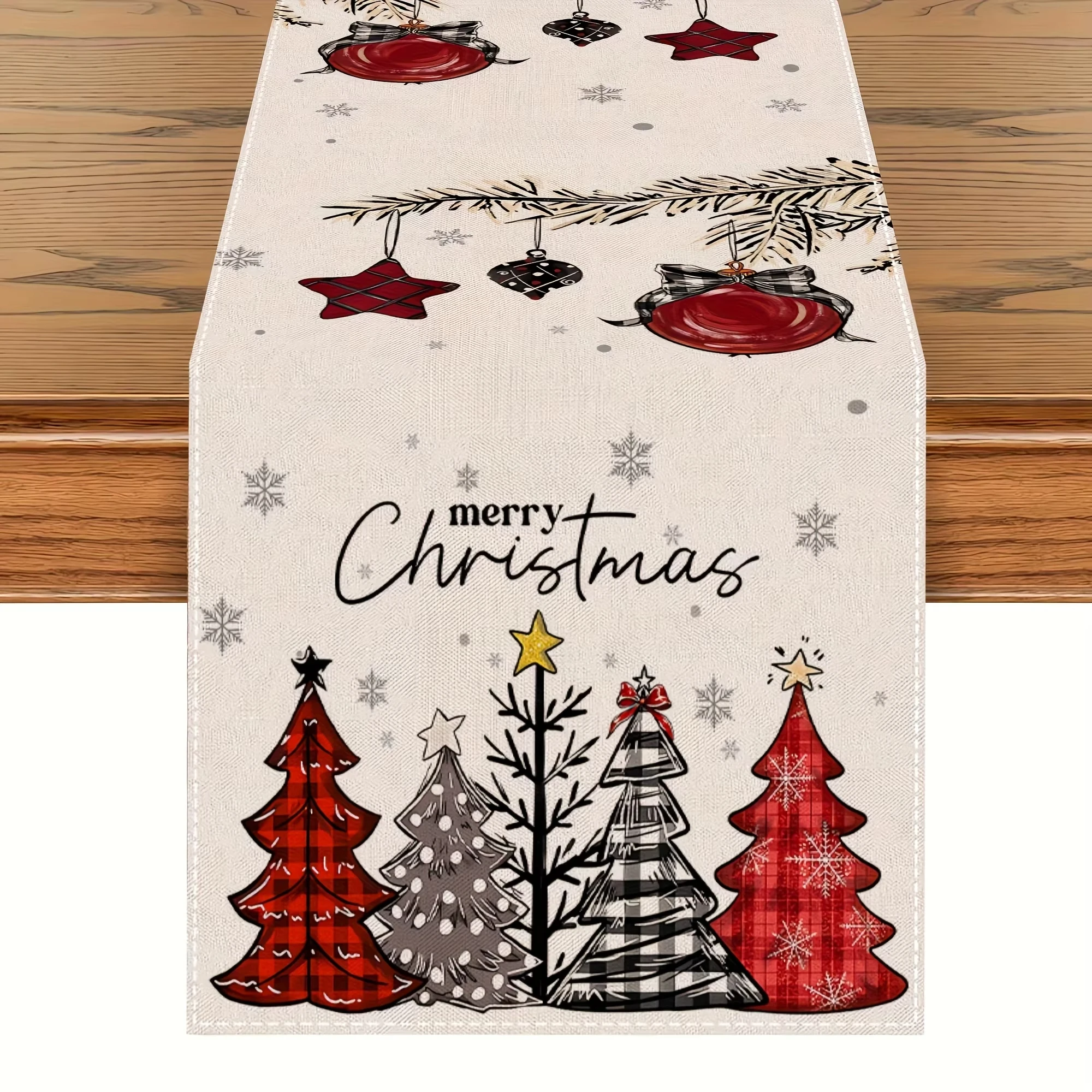 Weihnachten Plaid Baum Ornament Tischläufer Frohe Weihnachten Schneeflocke Design Home Decor Urlaub Party Esstisch Akzent Festlich