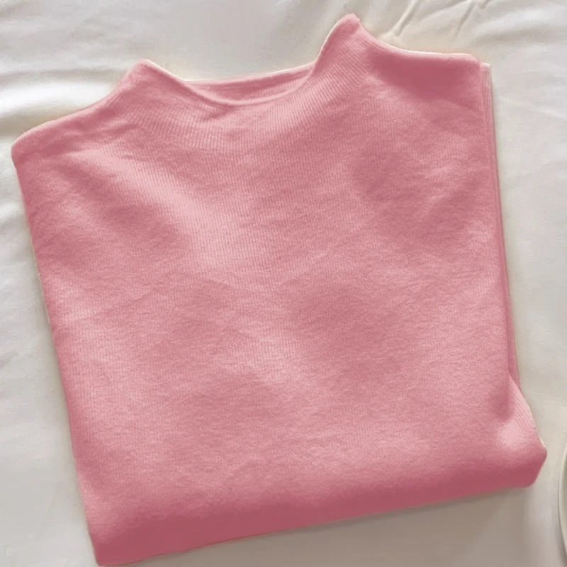 니트웨어 신상 모크넥 니트 스웨터 여성 풀오버 패션 화이트 긴팔 니트 스웨터 풀오버 여성 탑스 스웨터 Q793