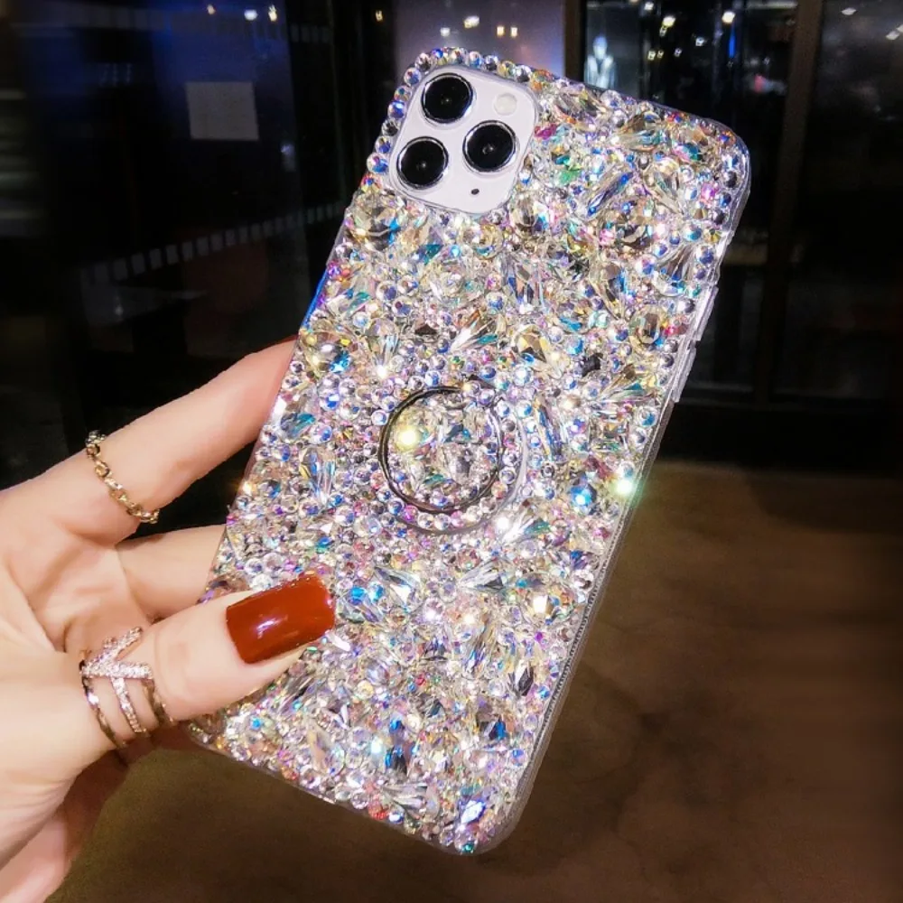 Luxurious Waterdrop Rhinestone Mixed Color Phone Case with Iron Bracket For iphone 16 12 13 14 15 Plus Pro Max