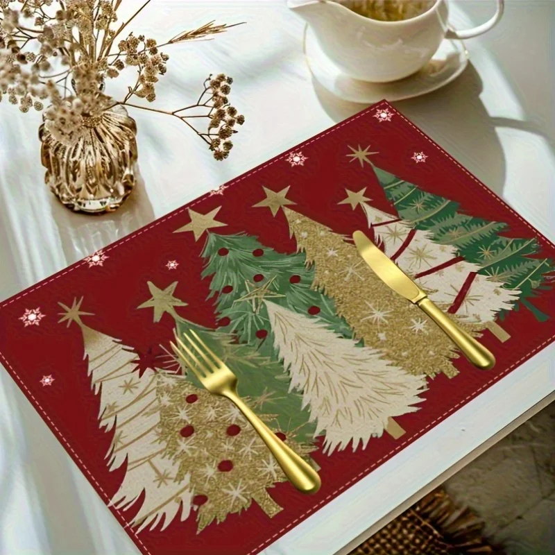 VIKAMA 4/6/8/10-Piece Christmas Placemats Holiday Party Decorative Table Mats Kitchen Coasters Coffee Coasters Home Decor