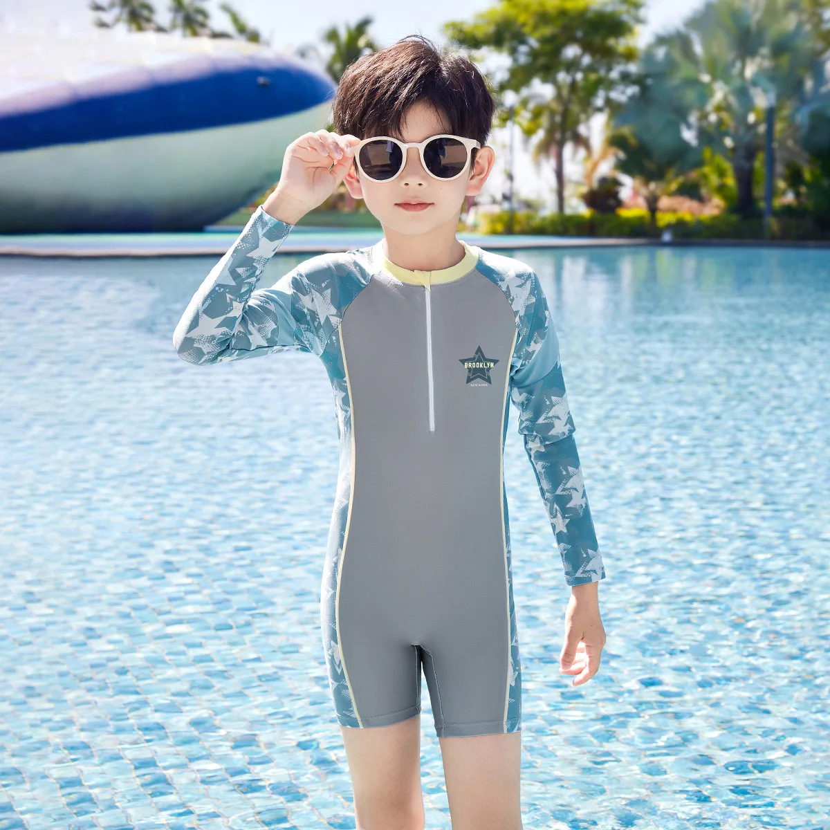 

Kids Long Sleeve Front Zipper WaterProof Beach Surfing SwimWear One Piece Outdoor Water Sports Quick-Dry Bathing SwimSuit