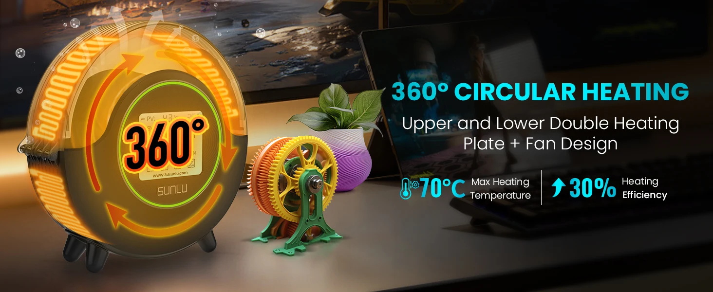 SUNLU S2 3D-Drucker Filament-Trockner Verbesserte Aufbewahrungsbox mit 360°-Trocknung ° Umlaufender Heizlüfter für PLA/PETG/ABS Filament-Trockner – Detail 5