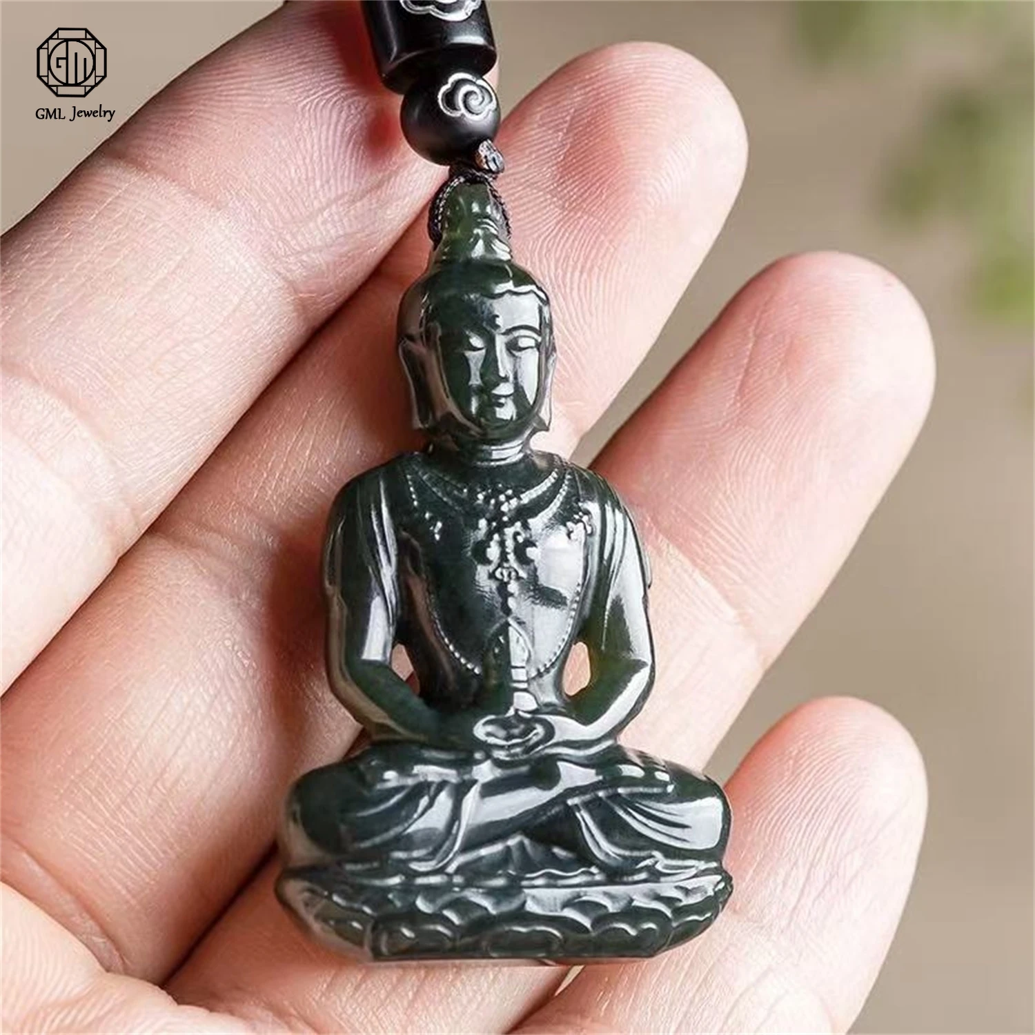 

Natural Old Material Hetian Black Green Jade Vase Guanyin Three Dimensional Pendant Unisex Ethnic Classic Banquet Jewelry Gift