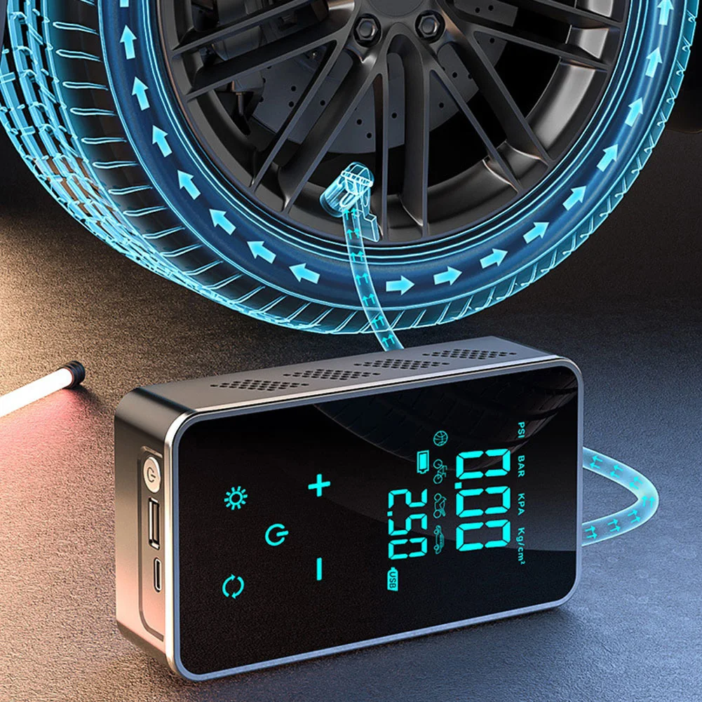 

Electric Air Pump Car Tire Inflator Portable Air Compressor With Digital Pressure Gauge LED Light USB Power Bank Function