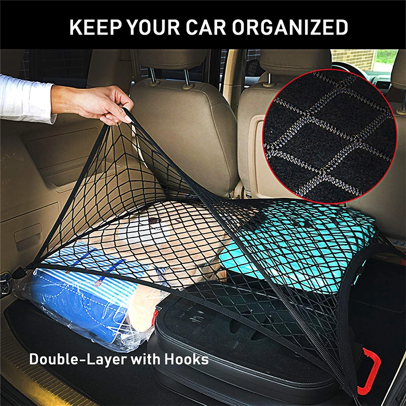 90x40 CM/60x110 CM Net Holder Universal Car Trunk Rear Storage Cargo Luggage Nylon Elastic Mesh  With 4 Plastic Hooks Pockets