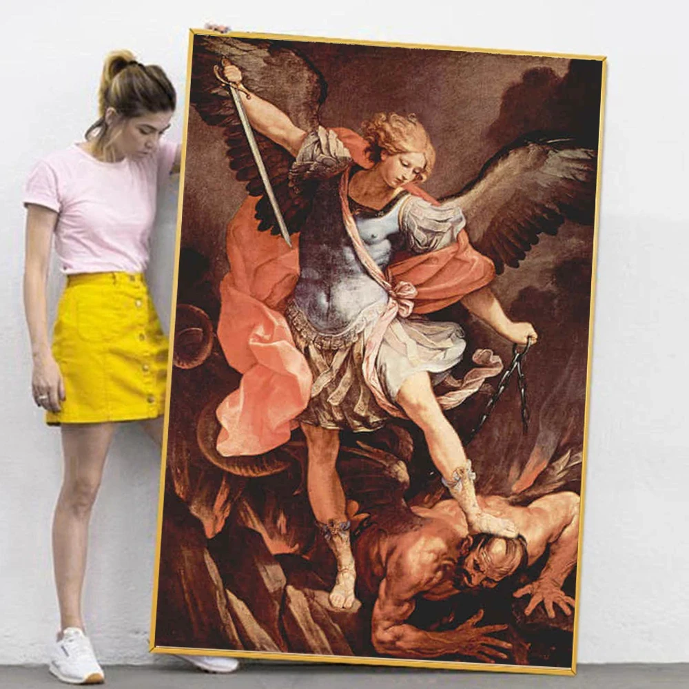 

St. Michael The Archangel Vintage Poster Prints For Living Room Home Decor Christian Religion Angel Canvas Painting Wall Art