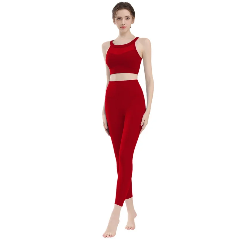 Terno de yoga feminino conjunto de sutiã esportivo anti choque malha costura bela volta treinamento roupa interior leggings de fitness