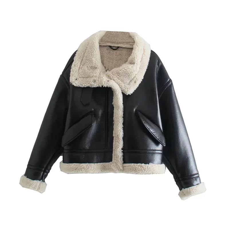 Imagem -06 - Jaqueta Grossa de Shearling Quente para Mulheres Forro de Pele de Cordeiro Falso Cabolsa Punk Moda de Rua Cabolsa para Meninas Jaqueta Inverno 2023