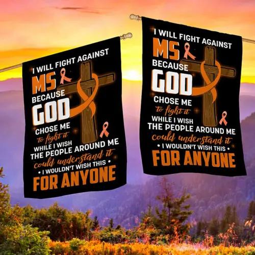 Fight Against Ms Multiple Sclerosis Ribbon God Chose Me Garden Flag