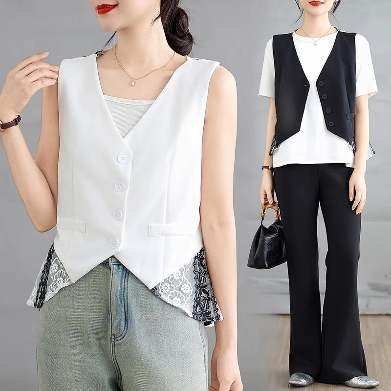 

Лето 2022, новая коллекция, большой размер, женский многослойный жилет с кружевом сзади, модный жилет, топ G730