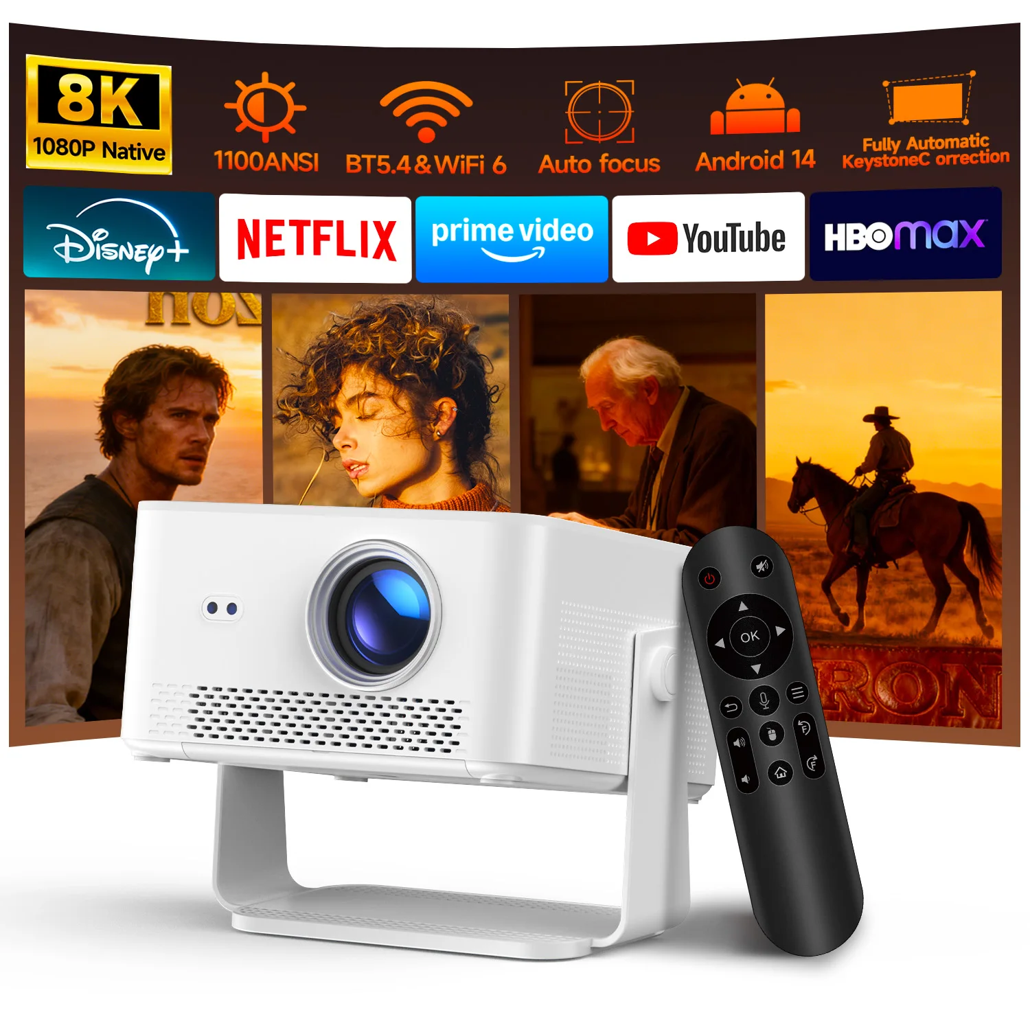 Magcubic HY450MAX projecteur extérieur Portable 1100ANSI 1080P mise au point automatique 8K prise en charge Android 14 WiFi6 faisceau Mini projecteur