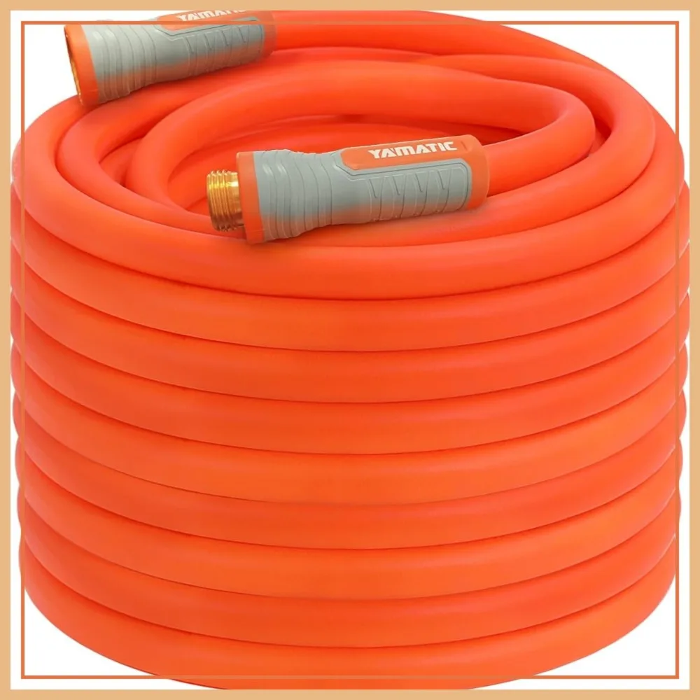 

Heavy Duty Garden Hose 5/8 in x 100 ft, Super Flexible Lightweight Water Hose, 360° Rotating Connector, 600 PSI Burst, Solid Brass 3/4" GHT Fittings, All-Weather