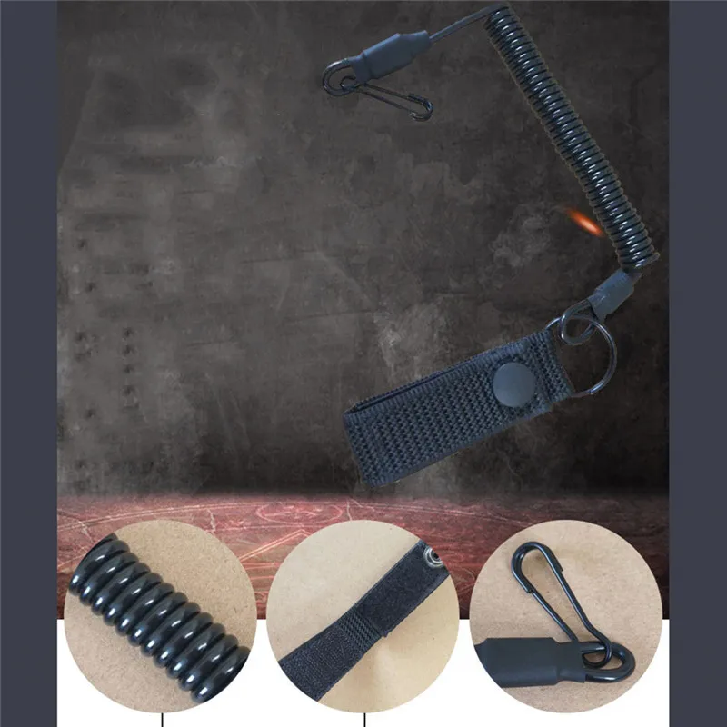 Cordón elástico táctico antipérdida, correa de seguridad de resorte militar, cuerda de pistola para llavero, cadena, linterna, accesorios de caza