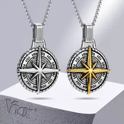Vnox Stylish Mens Compass Necklace,Rock Punk Stainless Steel Compass Pendants Male Collar Jewelry