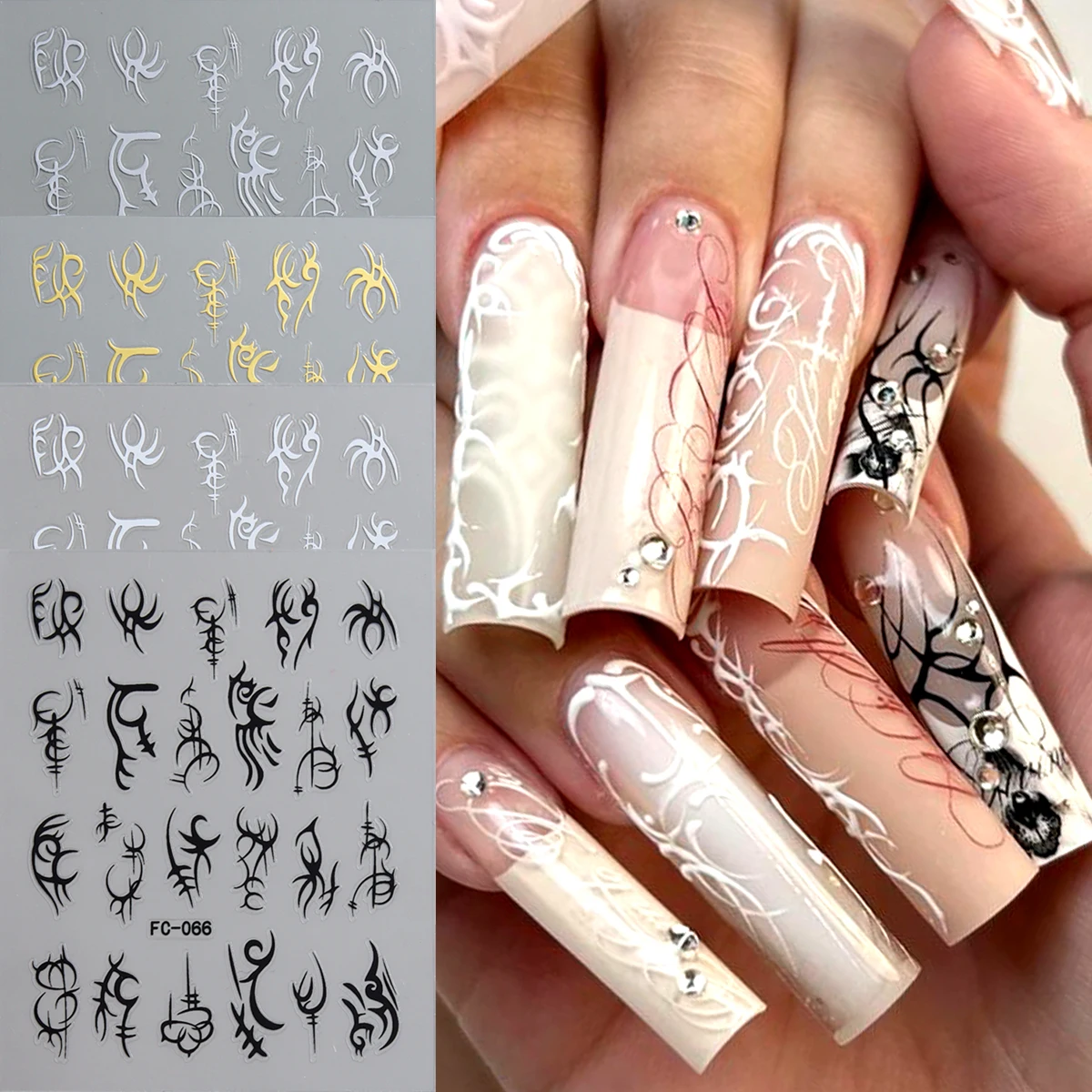 Gothic Thorn Cross Nail Stickers Metallic Vintage Totem Nail Decals, Punk Y2K For DIY Manicure Decor, Cool Dark Style Nail Suppl
