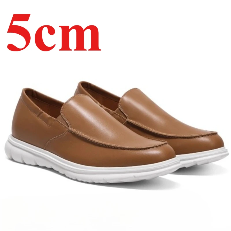 

Brown Loafers Casual Board Shoes for Men's 5cm Thick Bottom Increasing Shoes Genuine Leather Business Comfortable Driving Shoes