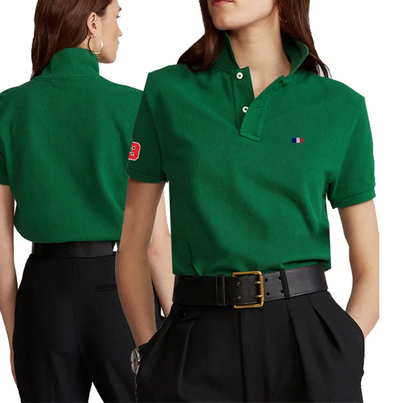 High-Quality Women's Summer New 3 Word Logo Polo Shirt 100% Cotton Female Short-Sleeved Casual Lapel T-shirt Fashion Tops 4XL