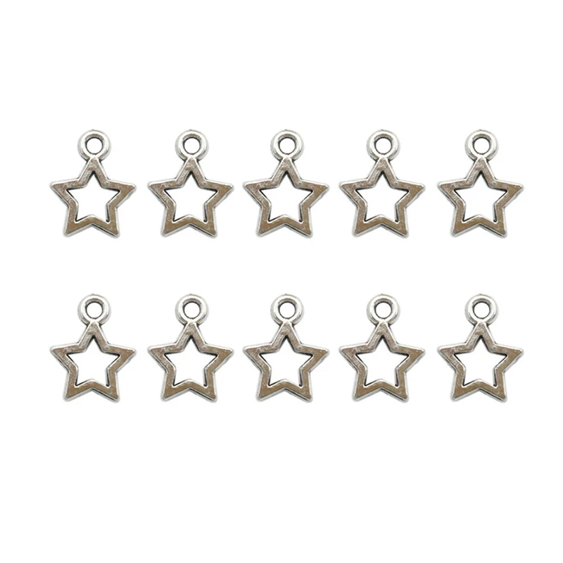 10Pcs Retro Silver Color 12*10mm Hollow Star Pendant Charm for Necklace Earring Bracelet Making DIY Jewelry Accessory Finding