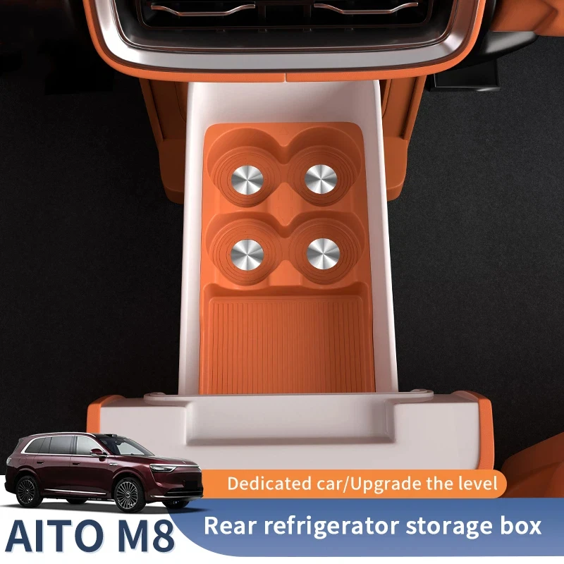 

For AITO M8 5/6Seat 2025 2026 Center Armrest Second Row Fridge Storage Hidden Box Silicone Protective Mats Cup Holder Organizer