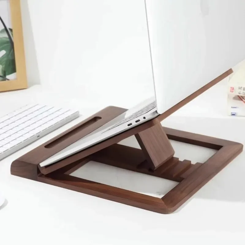 Black Walnut Foldable Stand for Laptop Wooden Adjustable Laptop Stand Desktop 5 Gears Height PC Notebook Holder Stand for Office