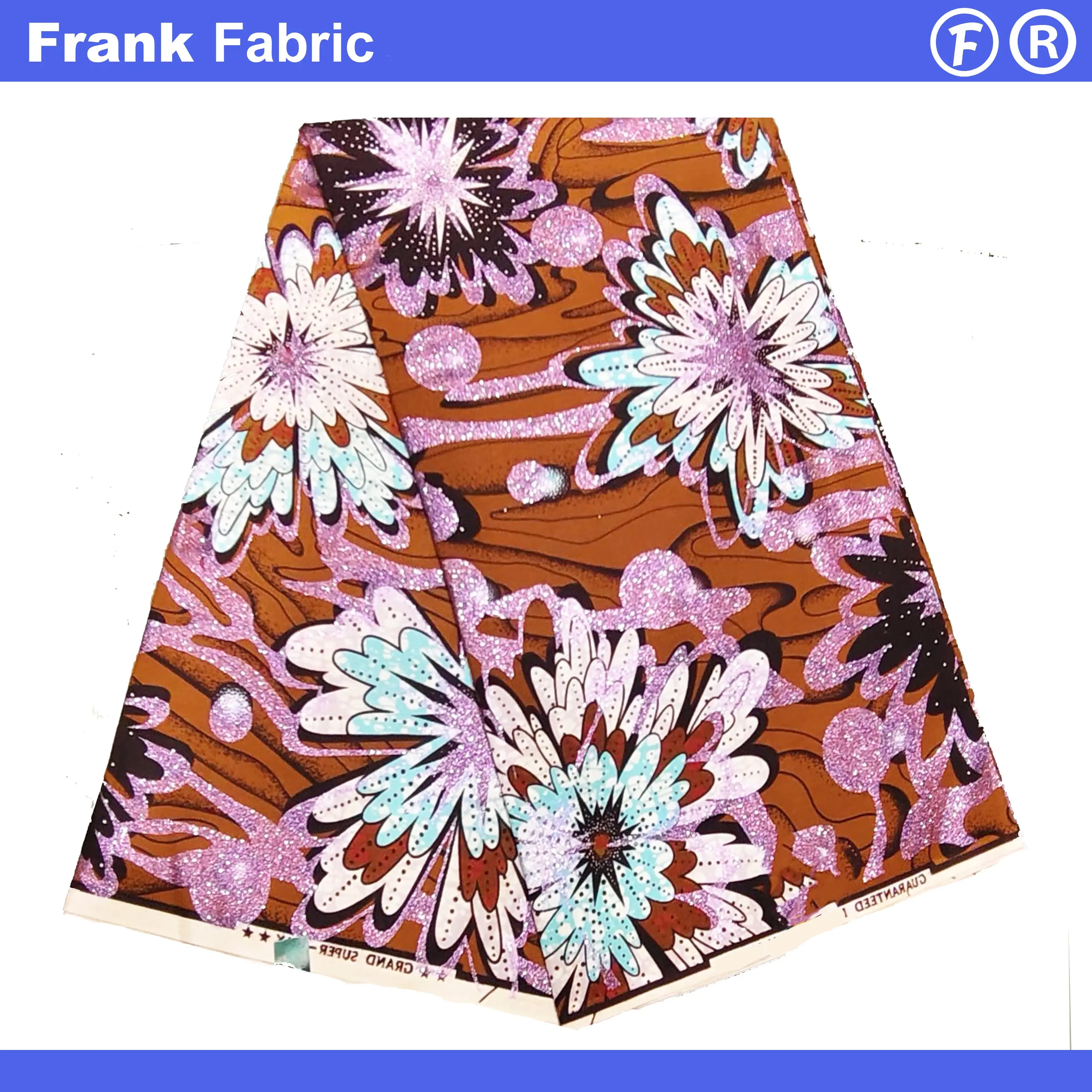 

Высококачественная настоящая восковая ткань Анкара с голландским батиком, роскошная хлопковая ткань с восковым принтом Grand Super, хлопковая ткань для платья 6 ярдов FF2508.117