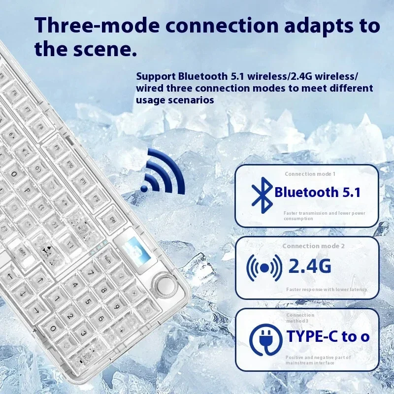 Imagem -05 - Teclado Mecânico sem Fio Bluetooth Junta Transparente Rgb Retroiluminado Hot-swap Office Gaming Modos Aula-nb98