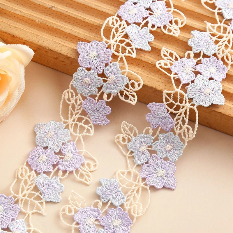 

45Yards Width 45mm Pink Purple Yellow Embroidery Necklace Lace Trimming Polyester Flowers Lace Ribbon for Curtain Dress