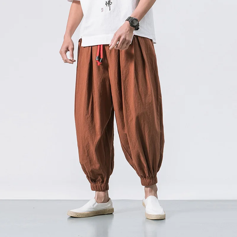 Men's Spring Autumn Elastic Solid Pockets Shirring Bandage Loose Harlan Trousers Fashion Casual Office Lady England Style Pants