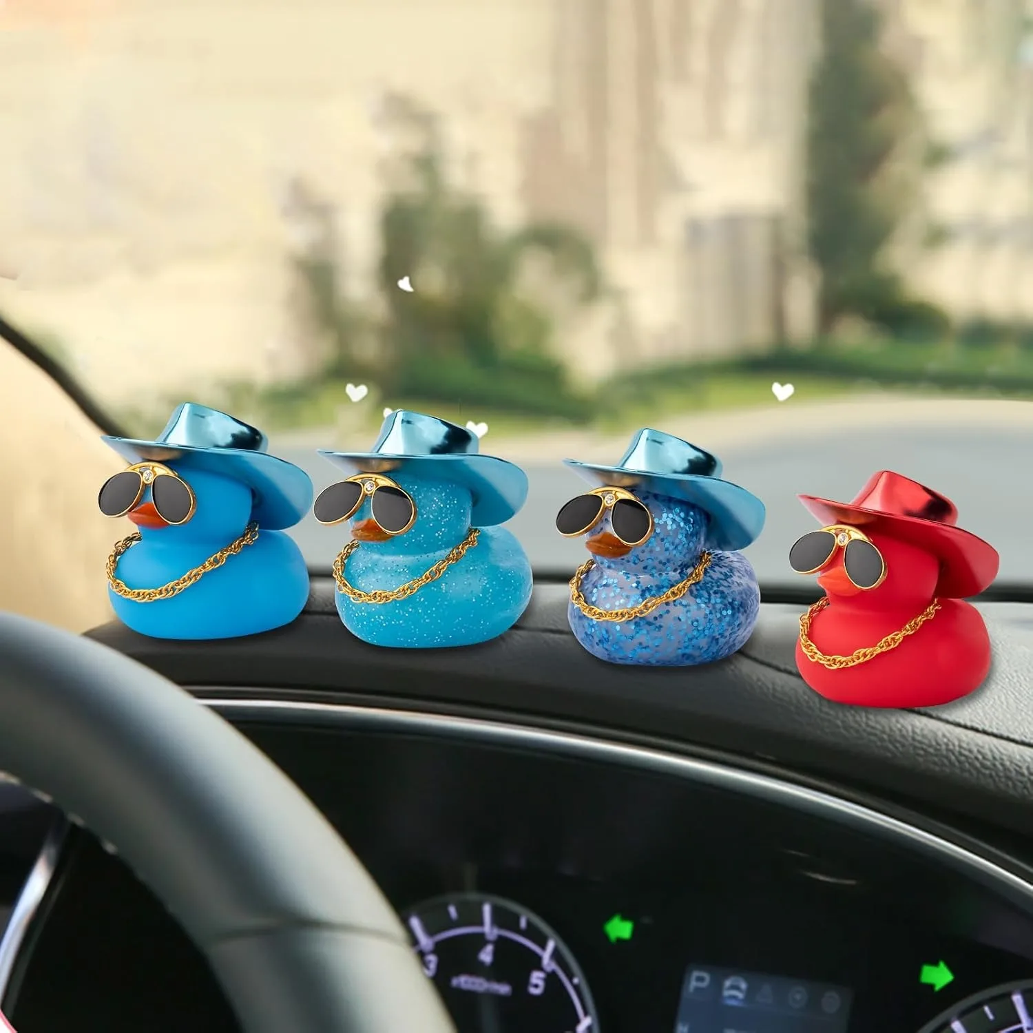 Squeak and Fun Duck Car Dashboard Decorations with Cowboy Hat  Necklace and Sunglasses Colorful Car Duck Dashboard Accessorie