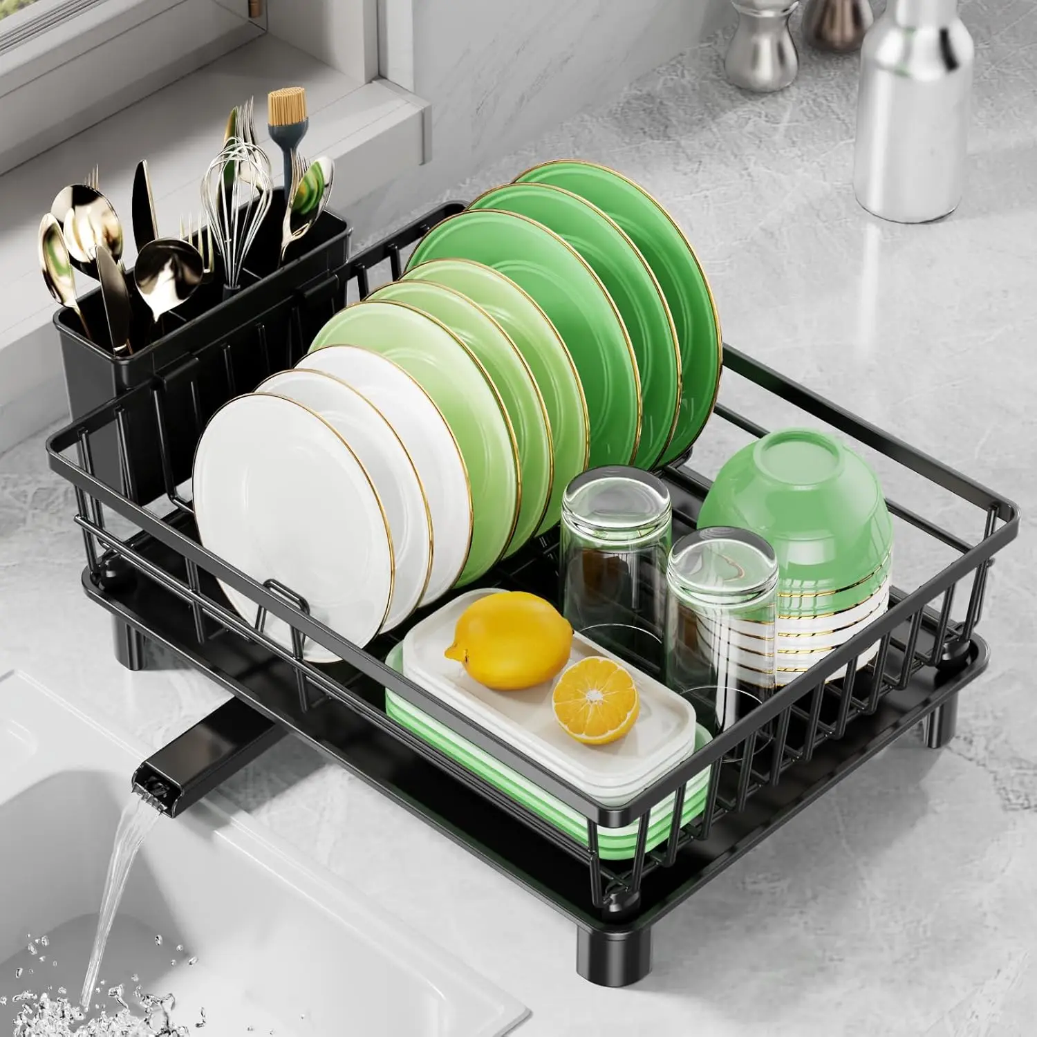 

Retractable Dish Drying Rack Kitchen Adjustable Kitchen Organizer 2 Tier Plates Organizer Dish Bowl Drainer Storage Rack Kitchen