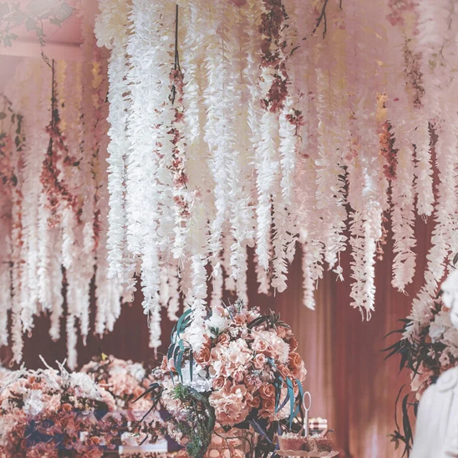100CM Artificial Cherry Blossom Vine Silk Flowers Sakura for Party Wedding Ceiling Decor Fake Garland Arch Ivy Diy